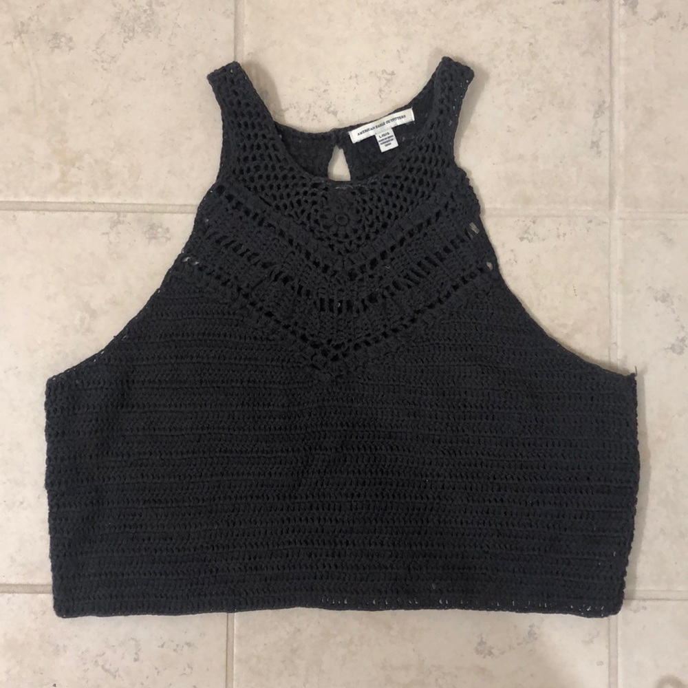 Dark Grey Knitted Crop Top American Eagle